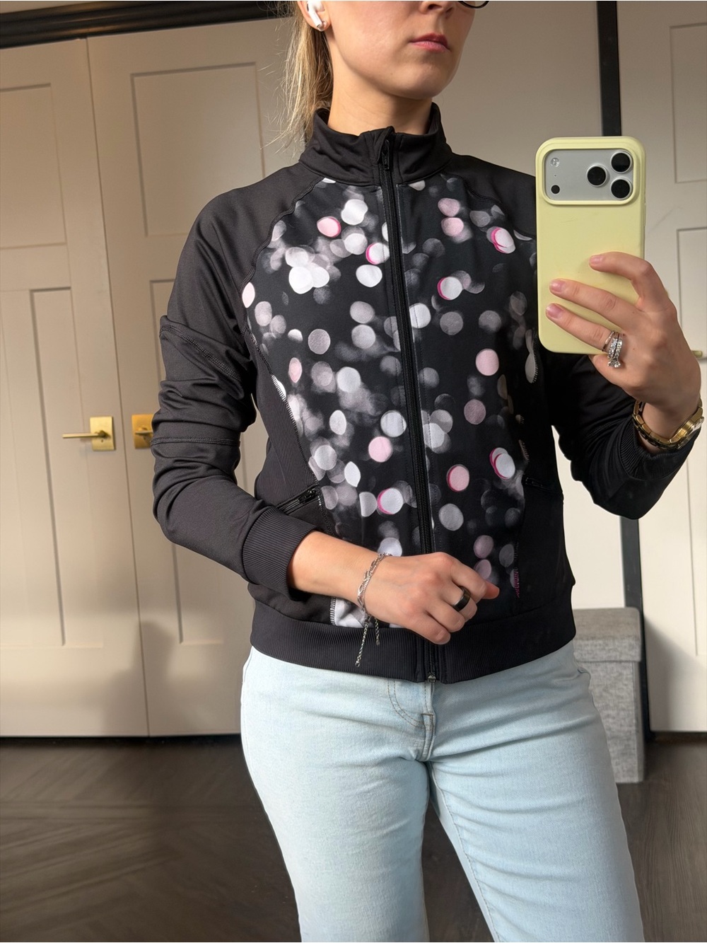 Avia Black Bomber Jacket with Pink & White Dot Print